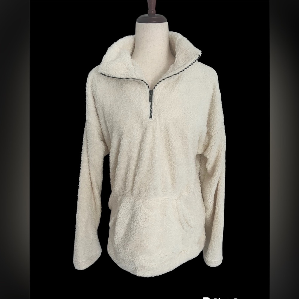 Cotton Bleu Cream Cozy Half Zip Sweatshirt M